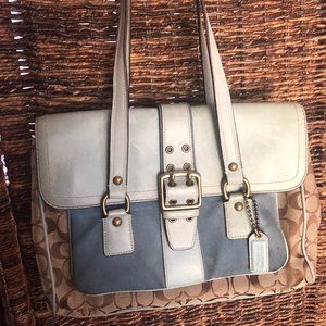 Authentic Signature Coach Bag Light Blue Suede